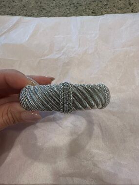 Judith Ripka Sterling Silver CZ Diamonique Wide Cable Twist Hinged Cuff Bracelet